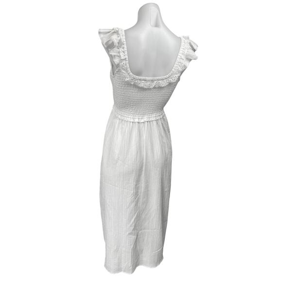 American Eagle White Sleeveless Smocked Floral Ruffle Fit & Flare Midi Dress XS - Picture 2 of 4